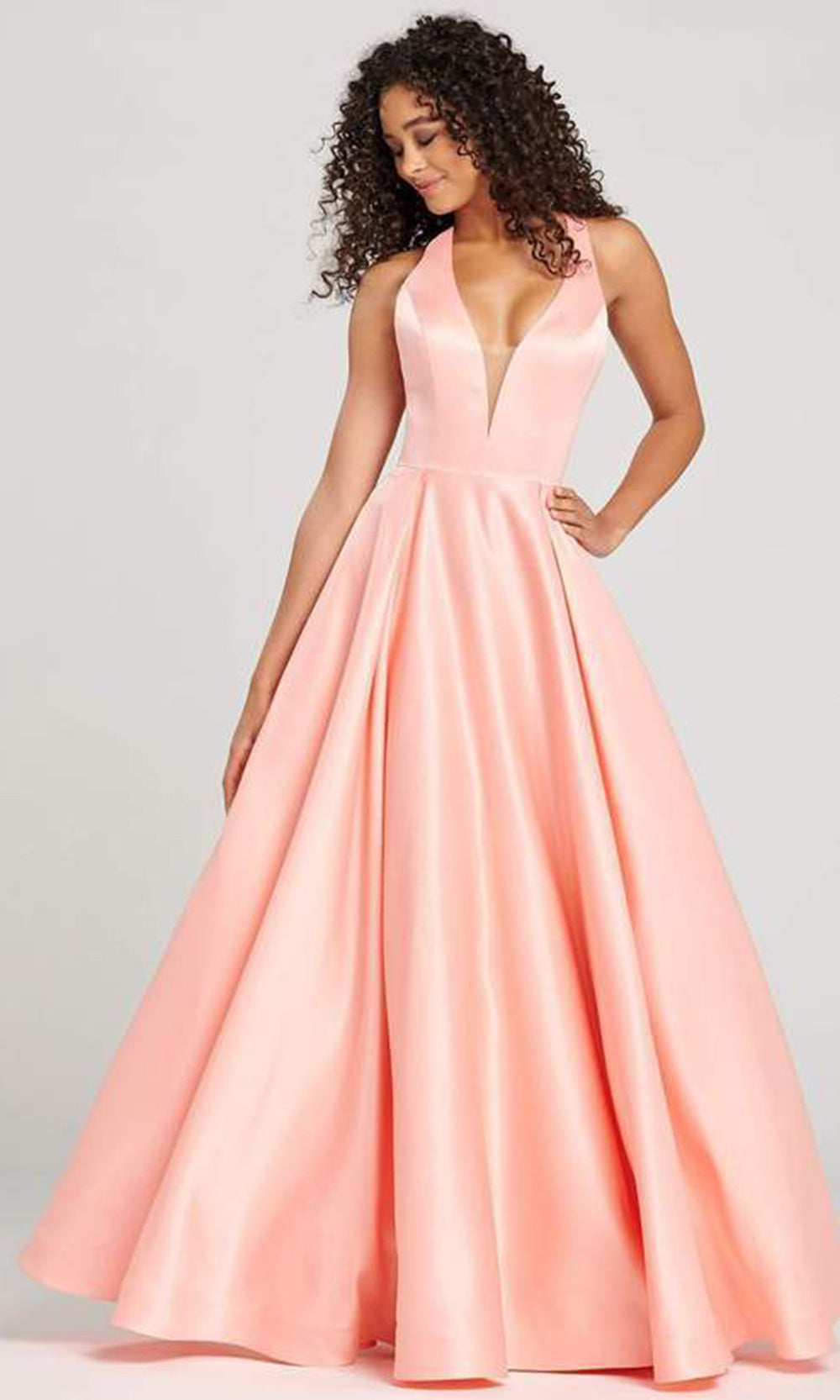 Colette By Daphne -  CL12026SC V Neck Satin A-line Long Gown In Orange