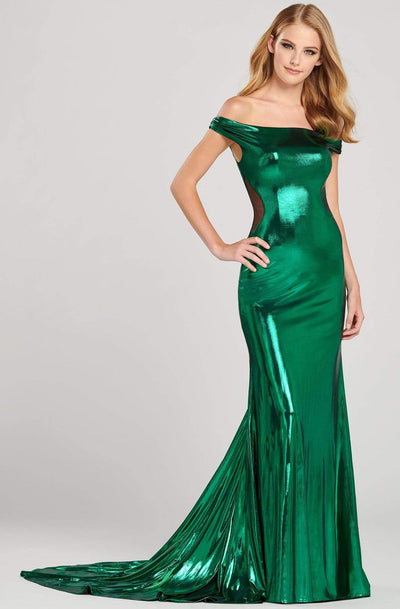 Colette By Daphne - CL12002 Off-Shoulder Trumpet Dress With Train Pageant Dresses 0 / Emerald
