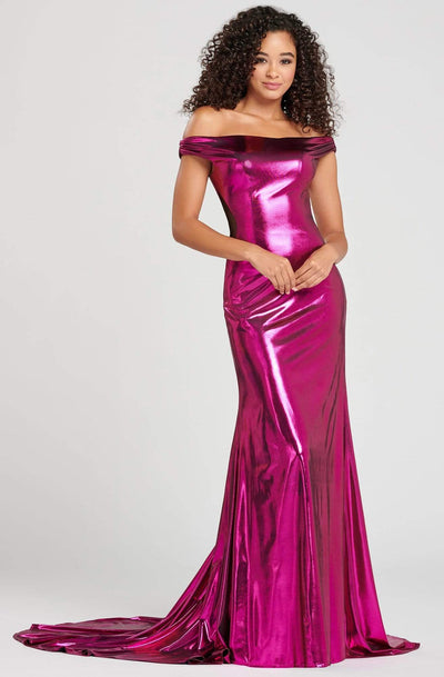 Colette By Daphne - CL12002 Off-Shoulder Trumpet Dress With Train Pageant Dresses 0 / Magenta