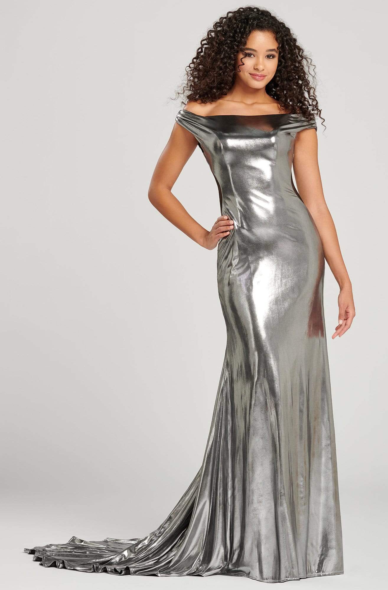 Colette By Daphne - CL12002 Off-Shoulder Trumpet Dress With Train Pageant Dresses 0 / Silver