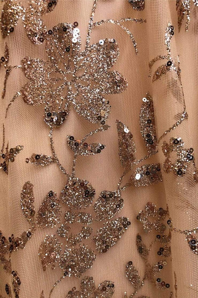 Colette for Mon Cheri - CL12006 V Neck Open Back Glitter Tulle Gown Evening Dresses 0 / Gold/Gold