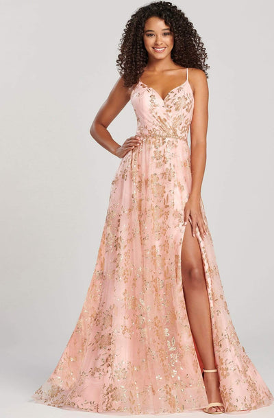 Colette for Mon Cheri - CL12006 V Neck Open Back Glitter Tulle Gown Evening Dresses 0 / Rose Gold/Pink