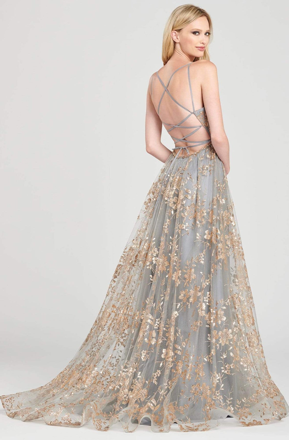 Colette By Daphne CL12006 - Long Glitter Tulle A-Line Dress - Sleeveless, Slender Shoulder Straps, Open Back, Lace-Up Support, Invisible Back Zipper Closure, Fully Lined, Sweep Train ADASA Colette By Daphne CL12006 - Long Glitter Tulle A-Line Dress - Sleeveless, Slender Shoulder Straps, Open Back, Lace-Up Support, Invisible Back Zipper Closure, Fully Lined, Sweep Train ADASA