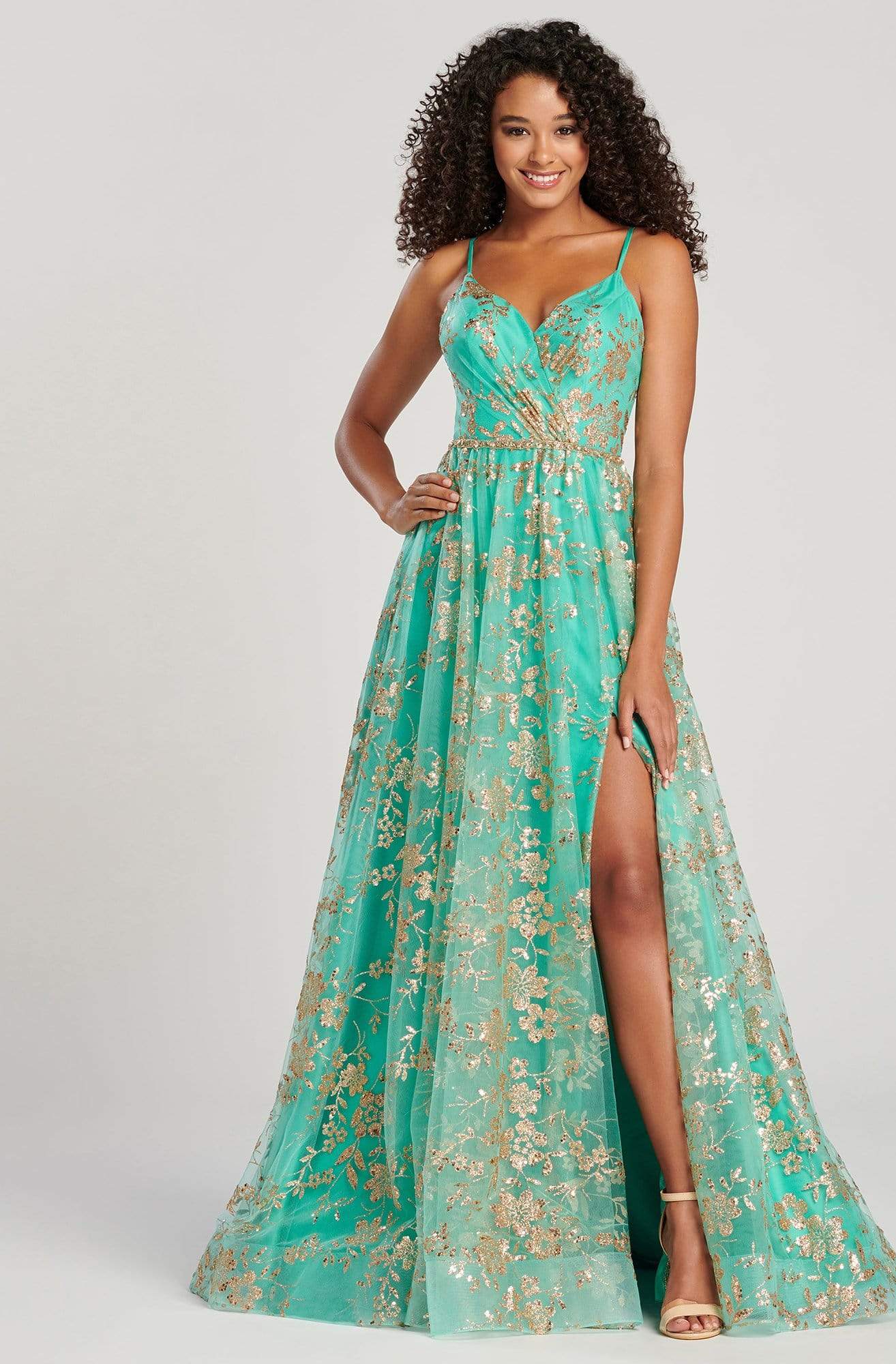 Colette By Daphne - CL12006LS Shiny Embellished Long A-Line Dress Prom Dresses