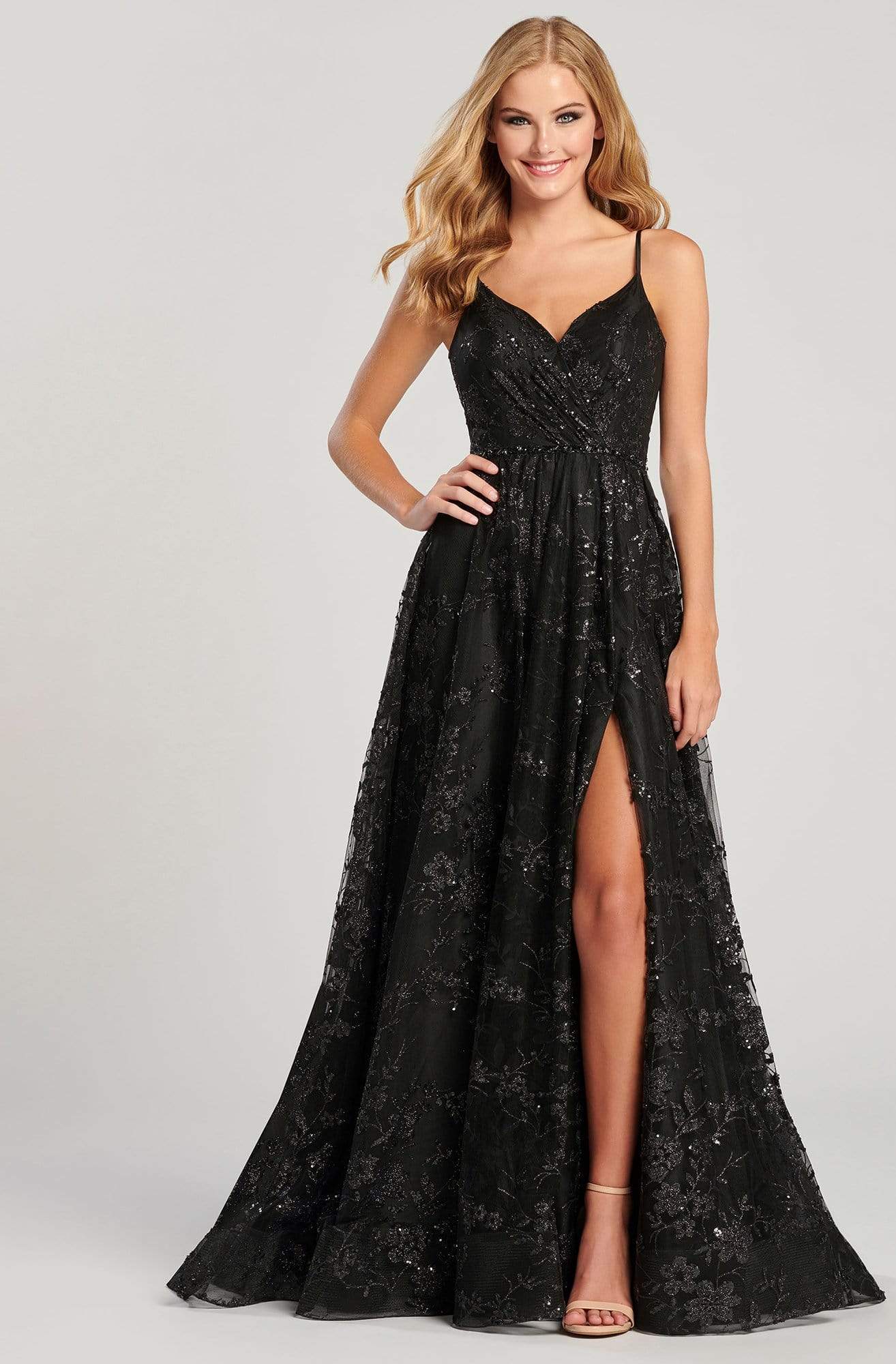 Colette By Daphne - CL12006LS Shiny Embellished Long A-Line Dress Prom Dresses 22 / Black/Black