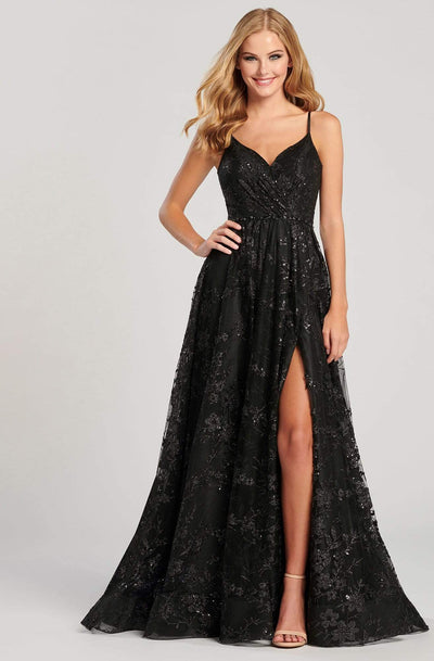 Colette By Daphne - CL12006LS Shiny Embellished Long A-Line Dress Prom Dresses 22 / Black/Black