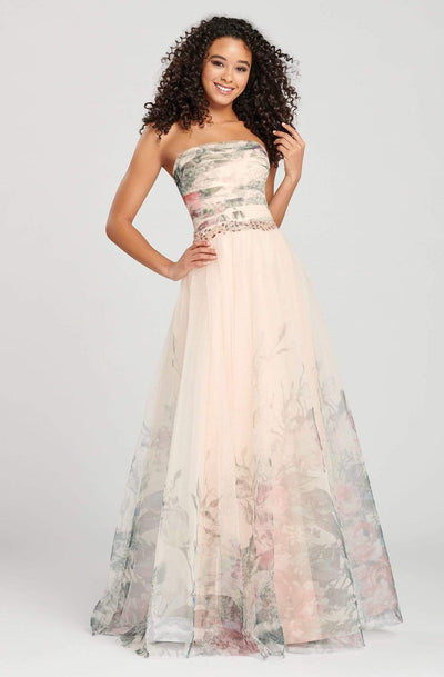 Colette By Daphne - CL12070 Strapless Printed Tulle A-Line Gown Prom Dresses 0 / Blush/Multi