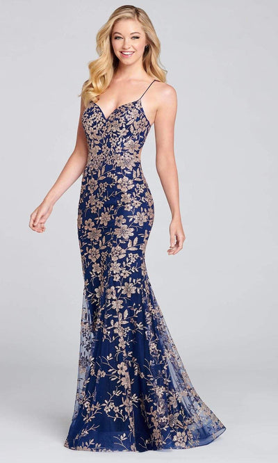 Colette By Daphne - CL12104 Sleeveless Glitter Tulle Mermaid Gown Evening Dresses 00 / Gold/Navy