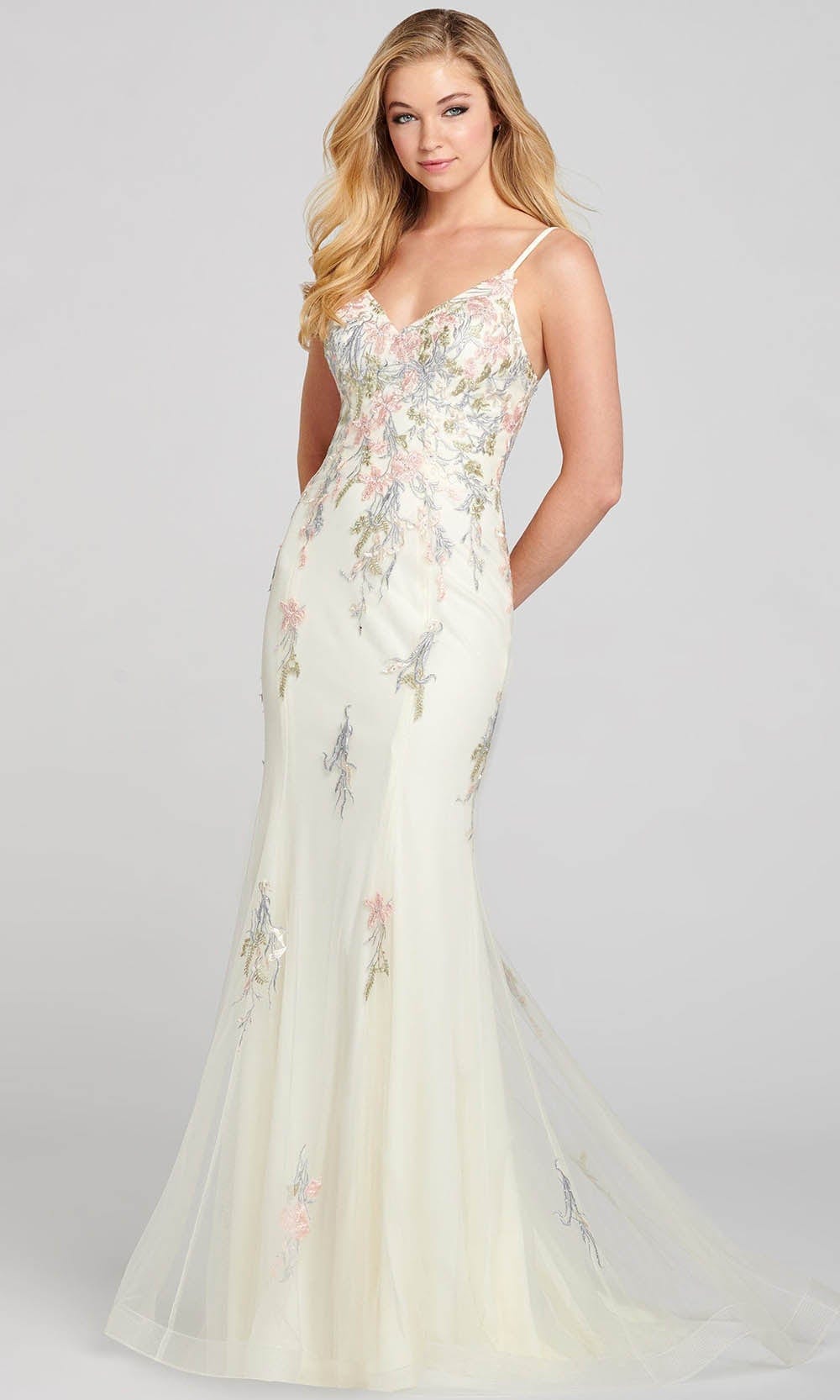 Colette By Daphne CL12110 - Applique Prom Gown Prom Dresses 00 / Ivory/Multi