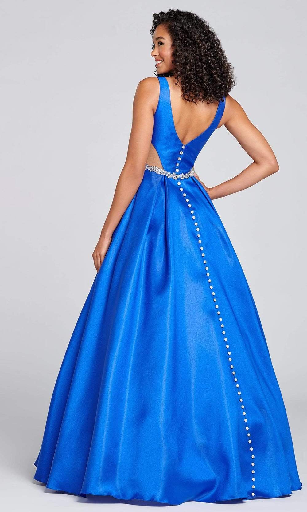 Colette By Daphne - CL12131 Sleek Bejeweled Waist A-Line Gown Prom Dresses