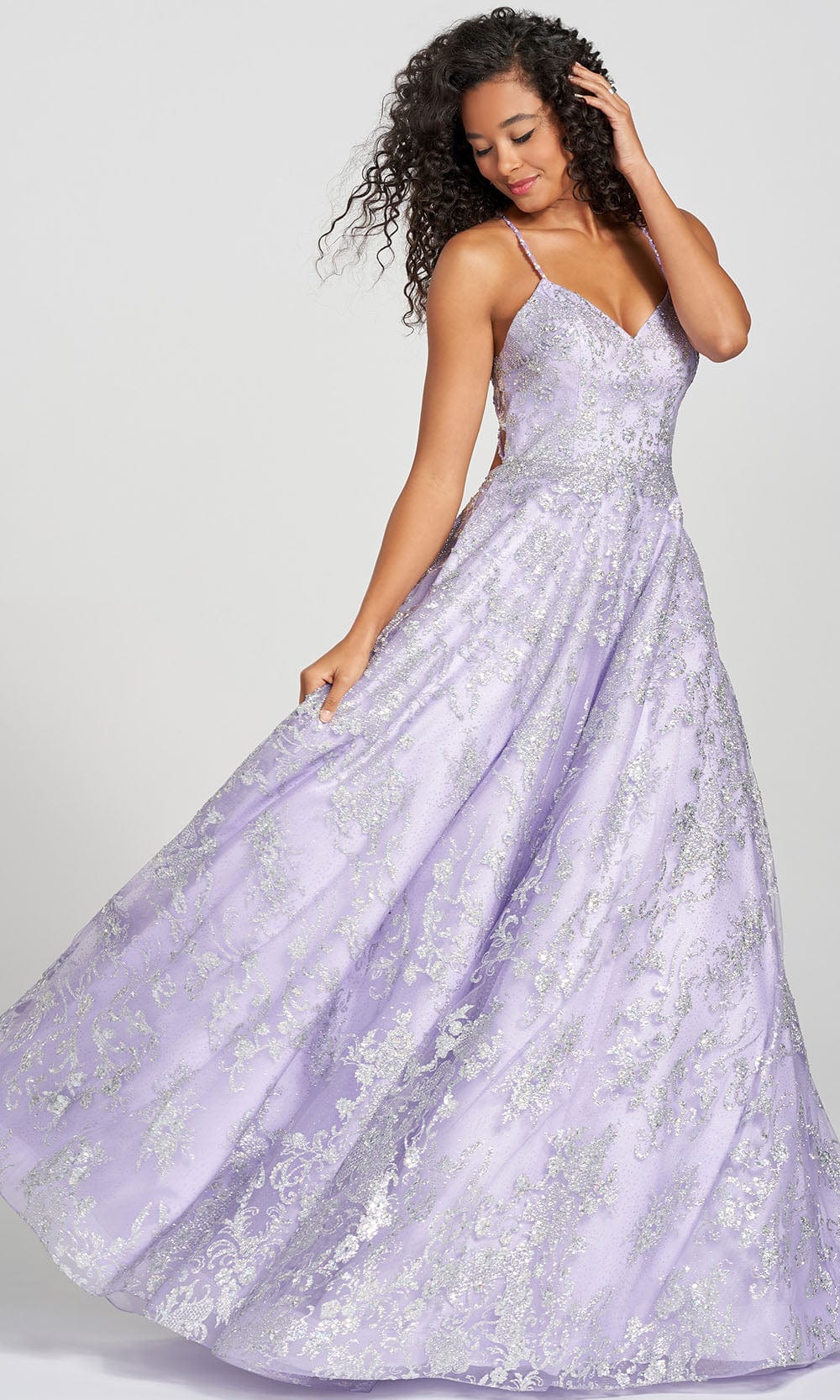 Colette By Daphne CL12201 - Glitter Tulle A-line Ball Gown Prom Dresses 00 / Violet/Silver