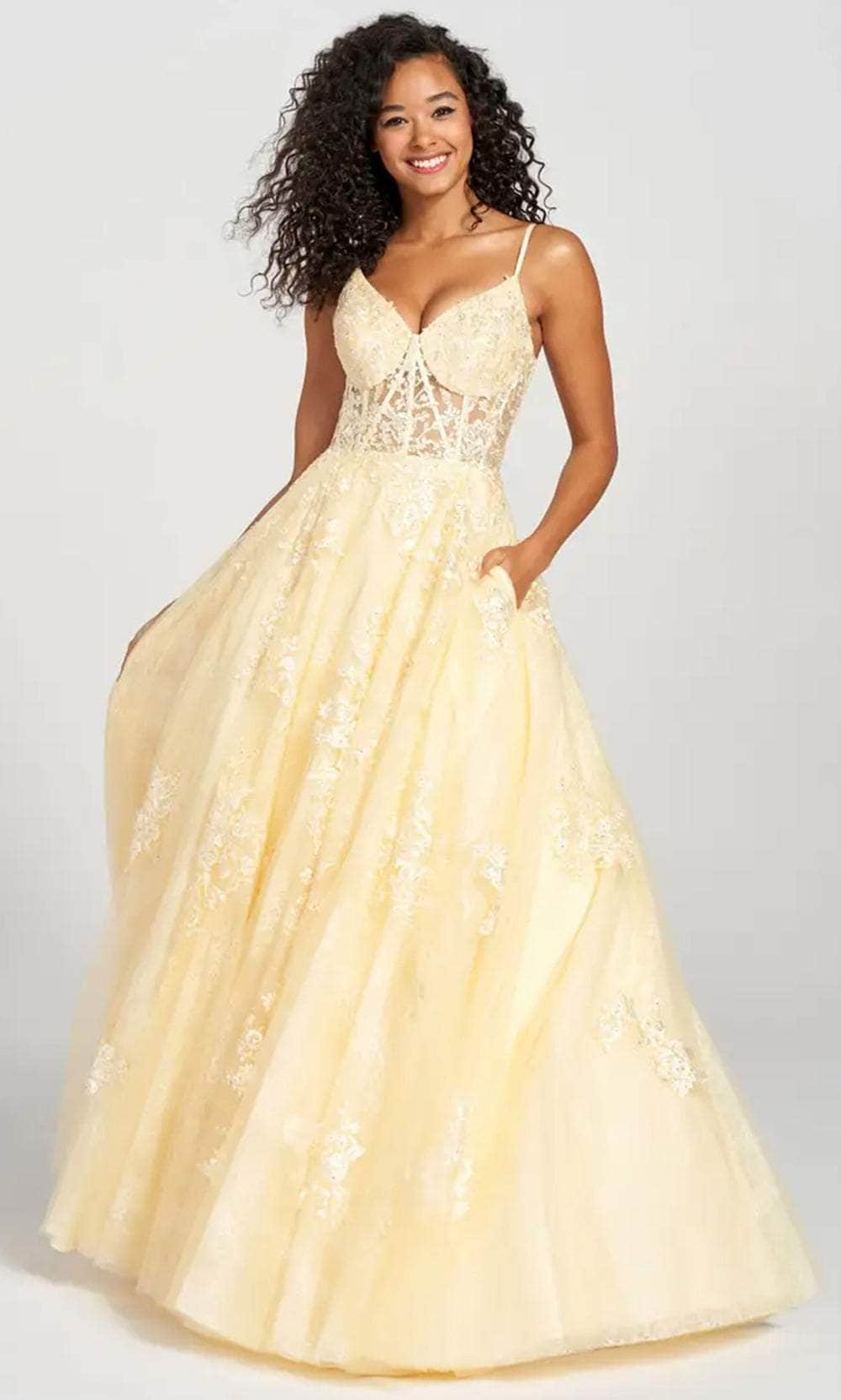 Colette By Daphne CL12202 - Beaded Lace Prom Dress Prom Dresses 00 / Buttercup
