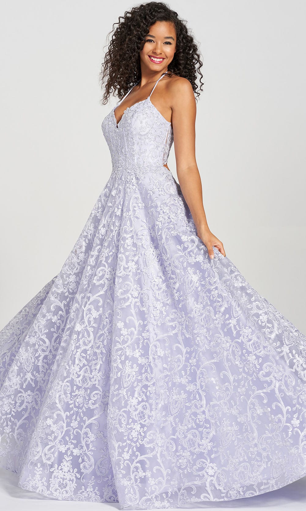 Colette By Daphne CL12204 - Beaded Lace A-line Gown Prom Dresses 00 / Lilac