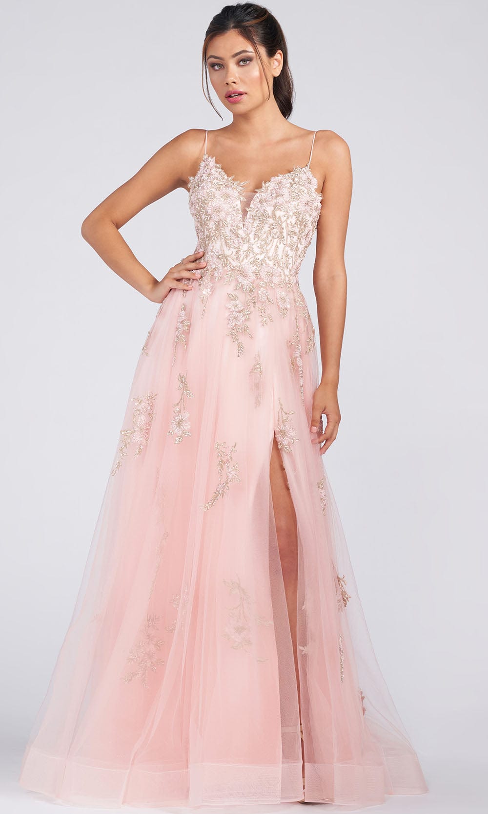 Colette By Daphne CL12207 - Tulle Ball Gown With Slit Prom Dresses 00 / Vintage Rose