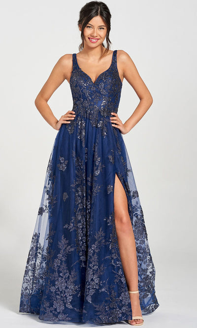 Colette By Daphne CL12215 - Glitter Tulle A-line Gown Prom Dresses 00 / Navy Blue