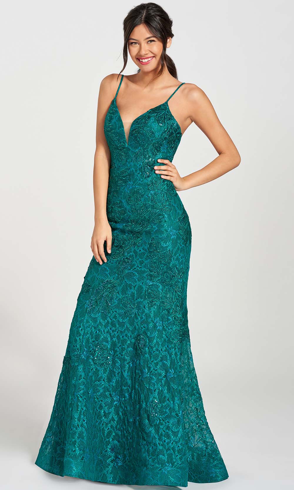 Colette By Daphne CL12217 - Beaded Lace Prom Gown Prom Dresses 00 / Jade