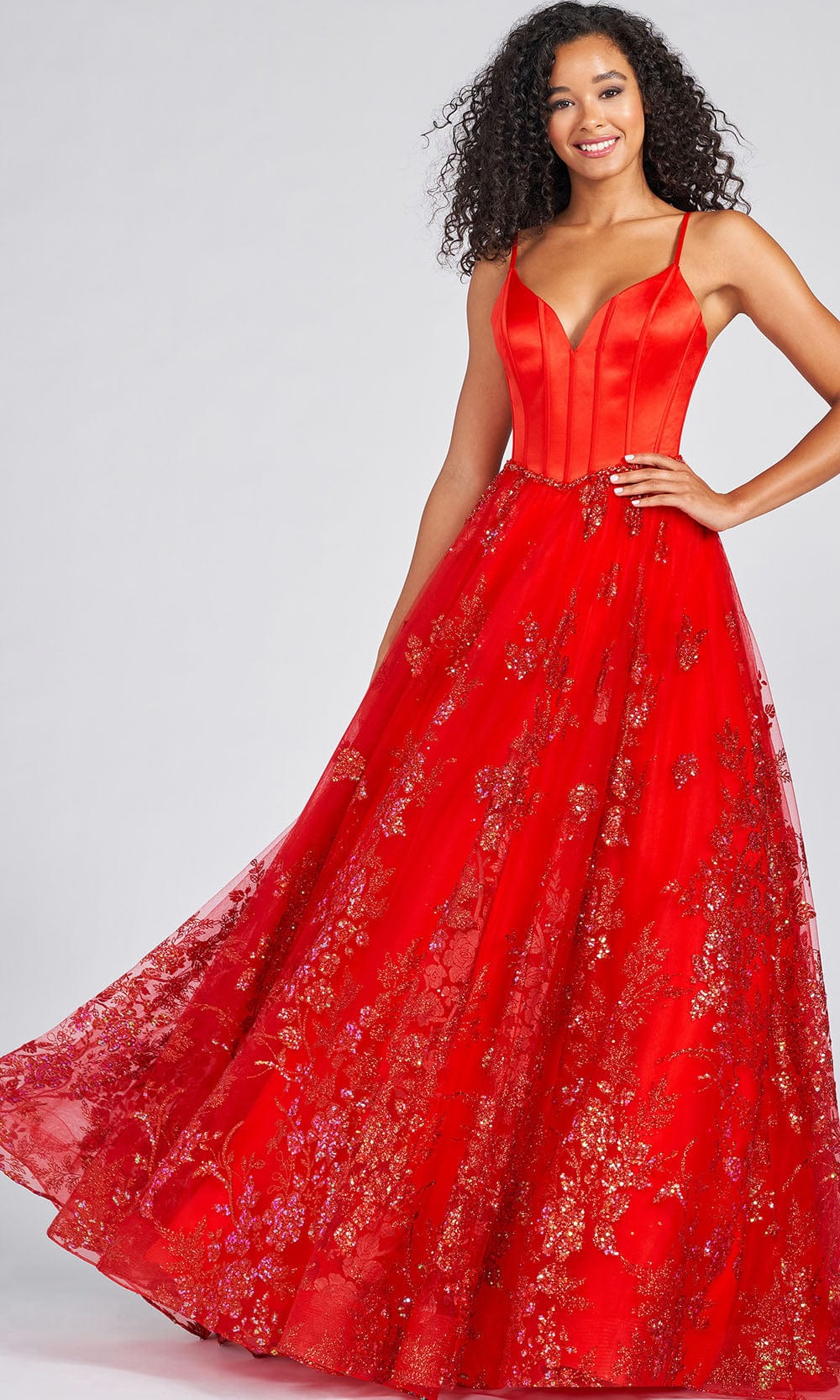 Colette By Daphne CL12219 - Glitter Tulle Corset Ball Gown Prom Dresses 00 / Red