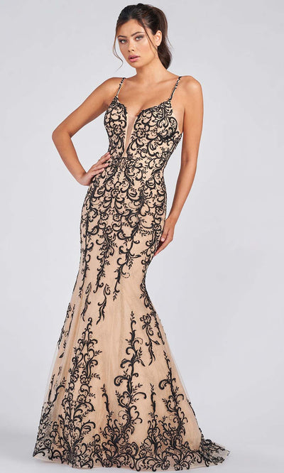 Colette By Daphne CL12220 - Lace Mermaid Prom Gown Prom Dresses 00 / Black/Champagne