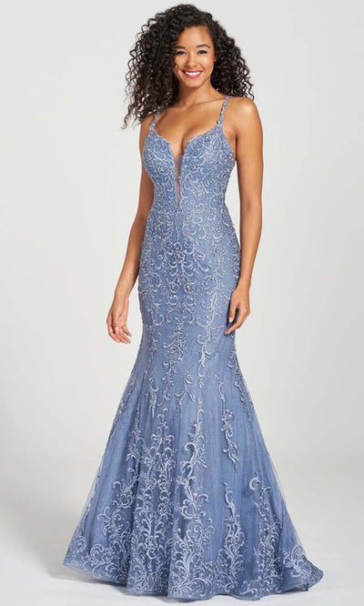 Colette By Daphne CL12220 - Lace Mermaid Prom Gown Prom Dresses 00 / Vintage Blue