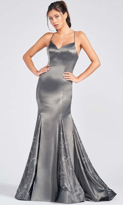 Colette By Daphne CL12230 - V-Neck Long Prom Gown Prom Dresses 00 / Charcoal