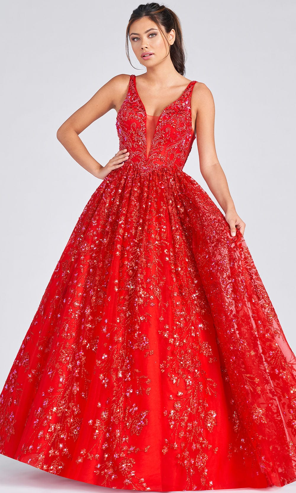 Colette By Daphne CL12237 - Sequins Rhinestone Tulle Ball Gown Prom Dresses 00 / Red