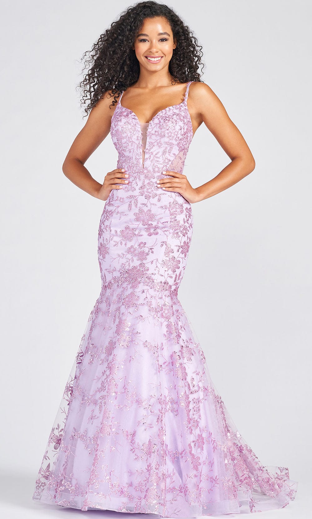 Colette By Daphne CL12242 - Cracked Ice Stretch Mesh Evening Gown Prom Dresses 00 / Lavender