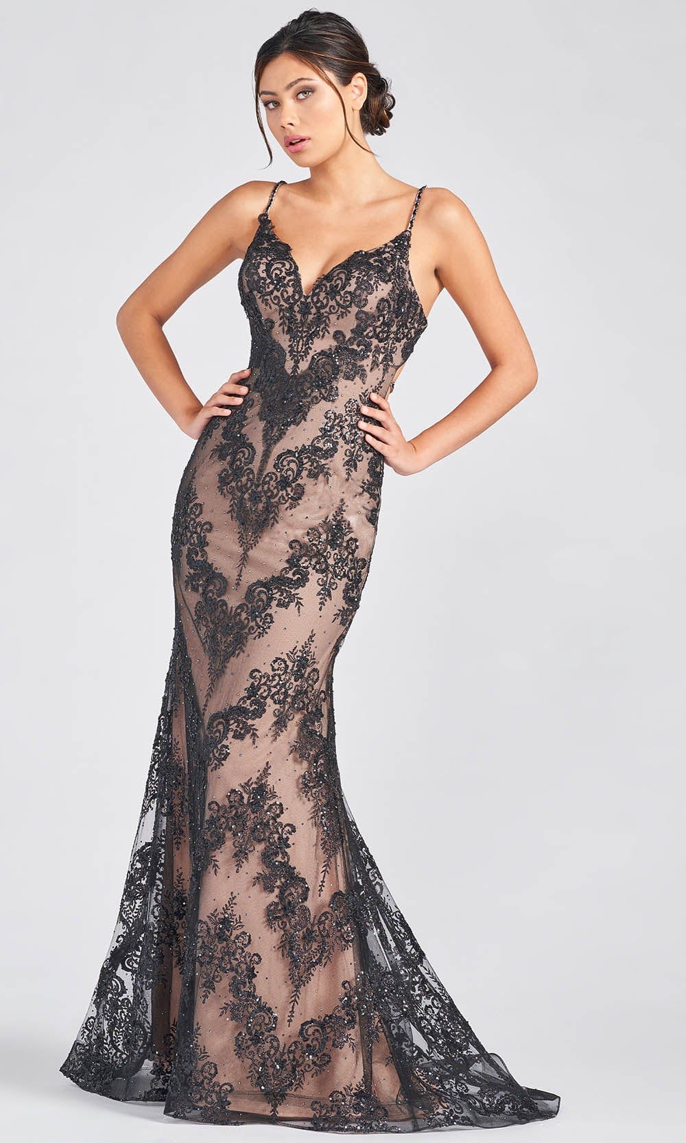 Colette For Mon Cheri CL12245 - Embellished Prom Dress Prom Dresses 00 / Black/Nude