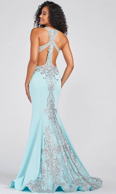 Colette By Daphne CL12247 - Stretch Crepe Fit And Flare Gown Prom Dresses 00 / Aqua/Silver