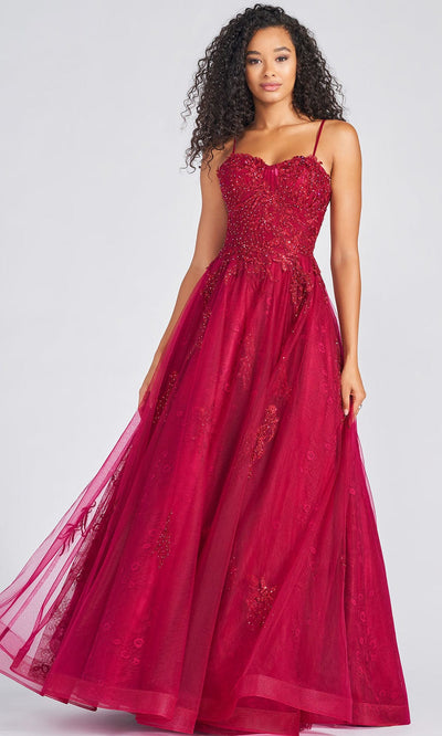 Colette By Daphne CL12248 - Lace And Tulle A-line Gown Prom Dresses 00 / Crimson