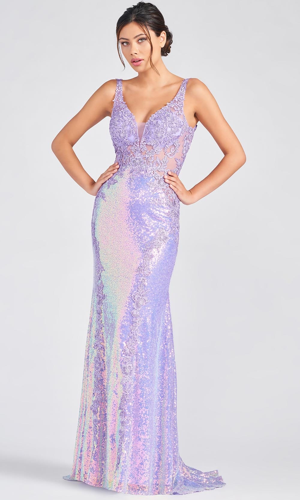 Colette For Mon Cheri CL12253 - Iridescent Sequins Fit And Flare Gown Prom Dresses 00 / Violet