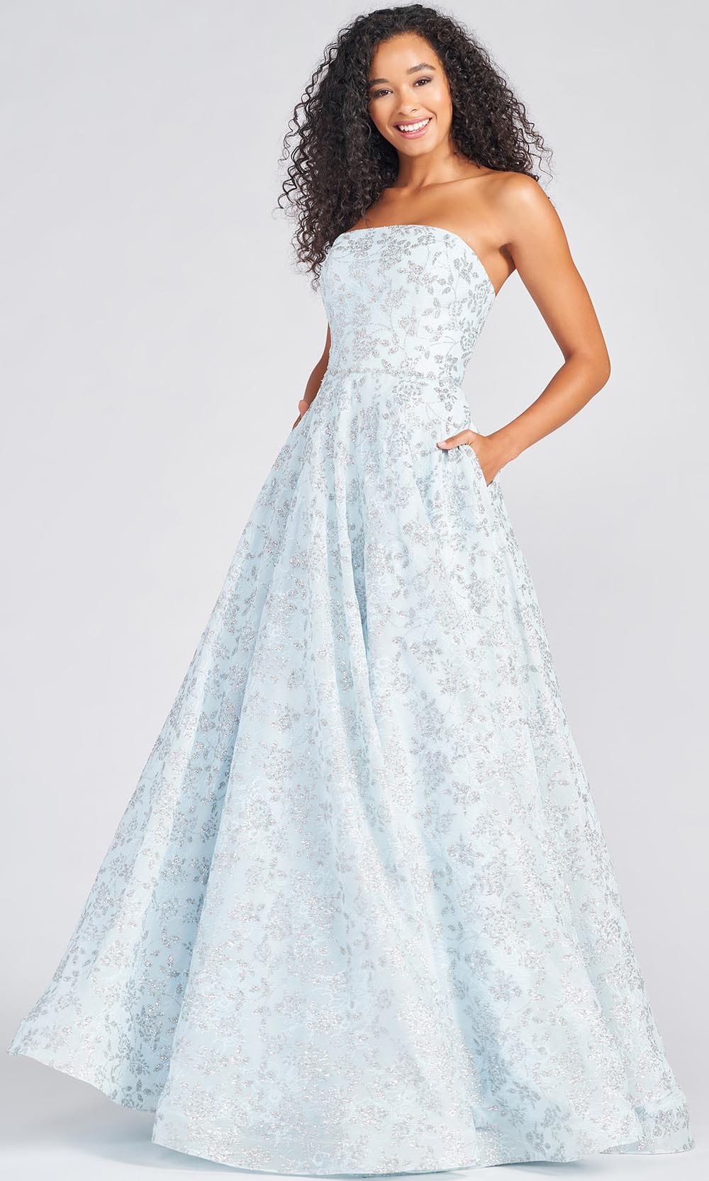 Colette By Daphne CL12255 - Strapless Glitter Lace A Line Gown Special Occasion Dress 00 / Ice Blue/Silver