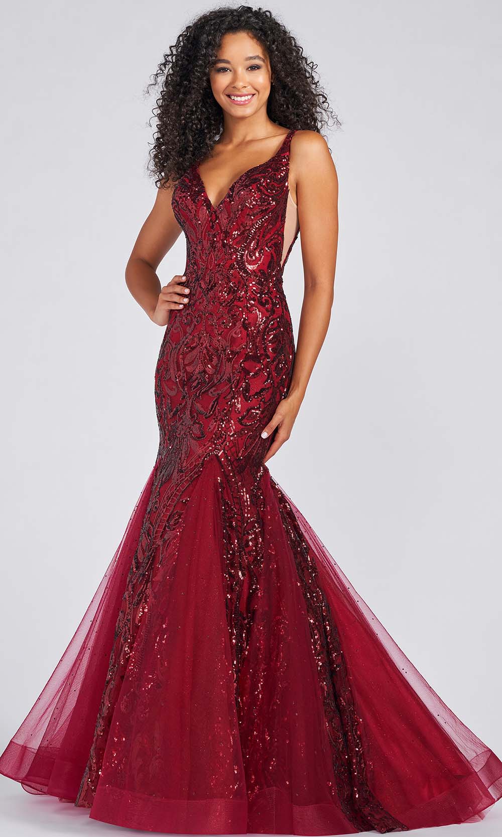 Colette By Daphne CL12260 - Sequin Long Prom Dress Prom Dresses 00 / Merlot