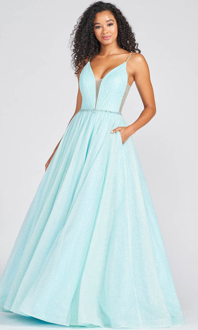 Colette By Daphne CL12265 - Cracked Ice Ball gown With Rhinestone Belt Prom Dresses 00 / Aqua