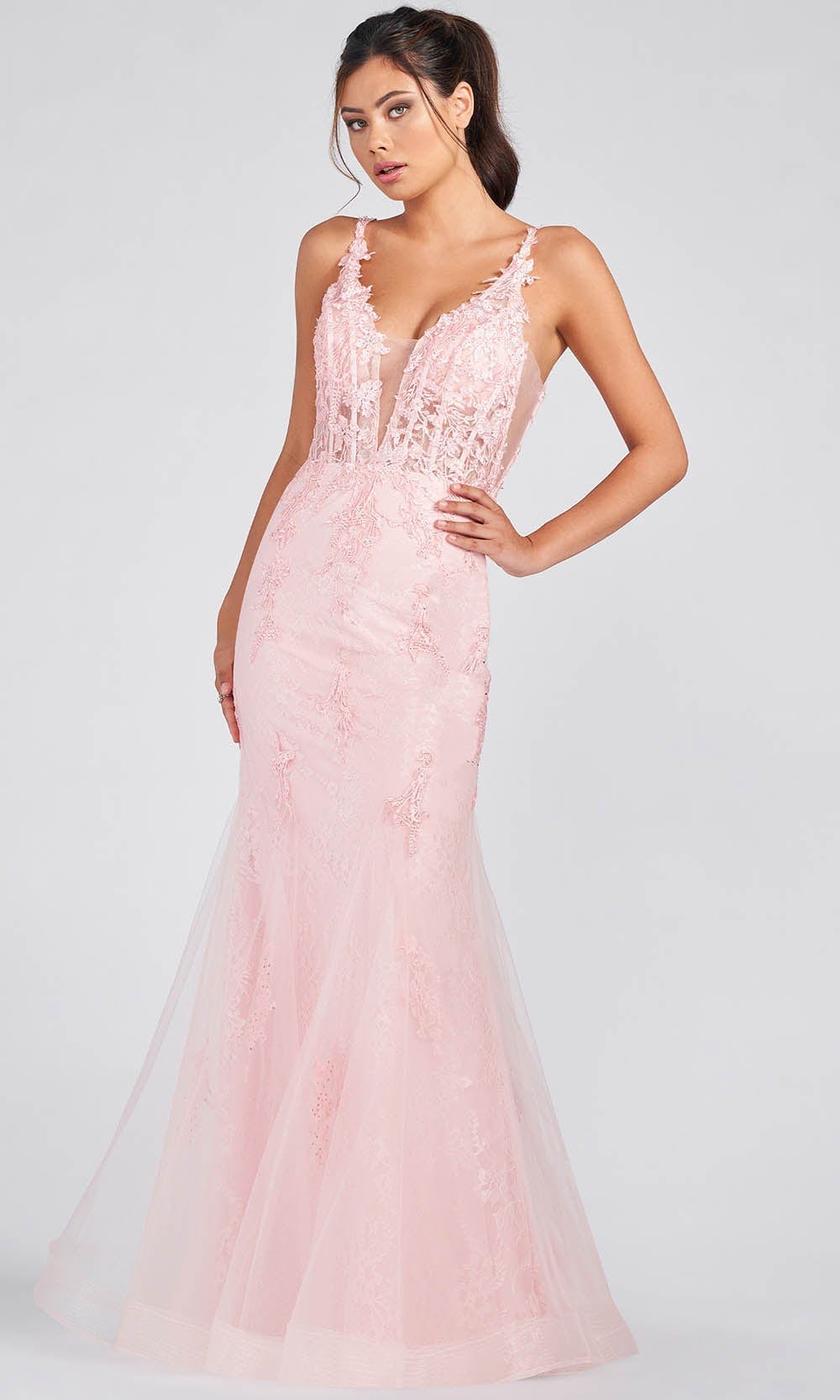 Colette By Daphne CL12267 - Lace V-Neck Prom Dress Prom Dresses 00 / Pink