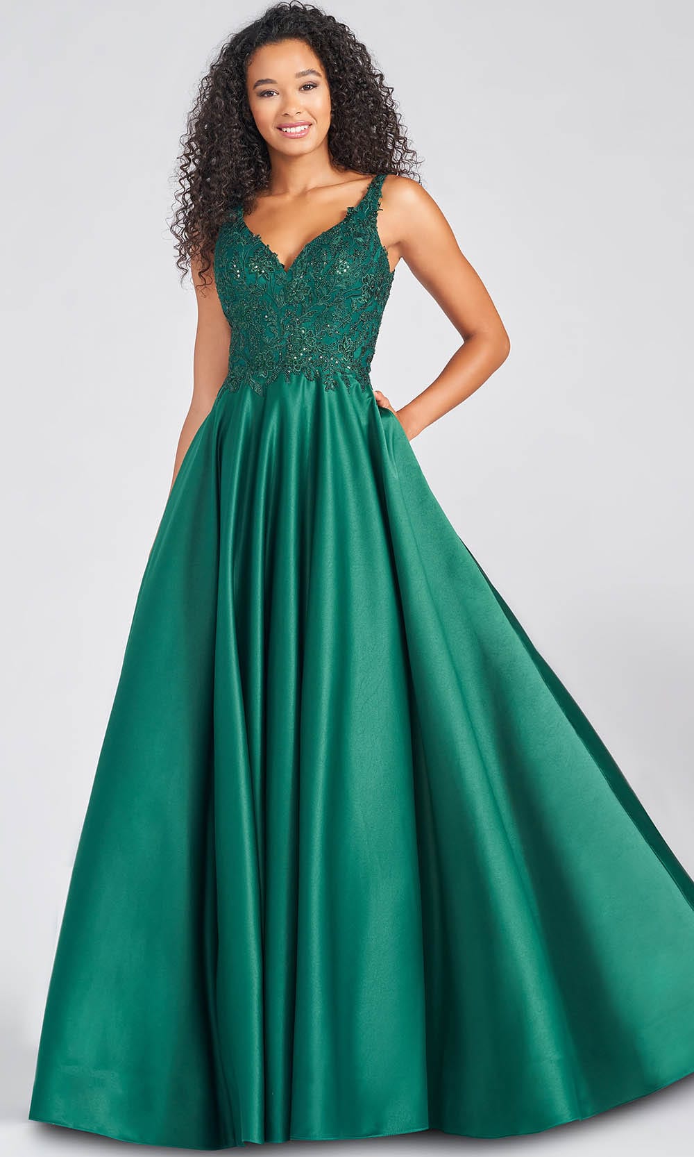 Colette By Daphne CL12271 - Sequin Lace Applique Bodice A-Line Gown Prom Dresses 00 / Emerald