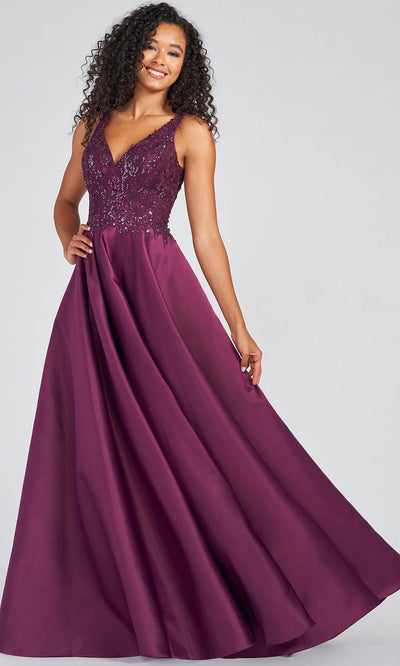 Colette By Daphne CL12271 - Sequin Lace Applique Bodice A-Line Gown Prom Dresses 00 / Plum