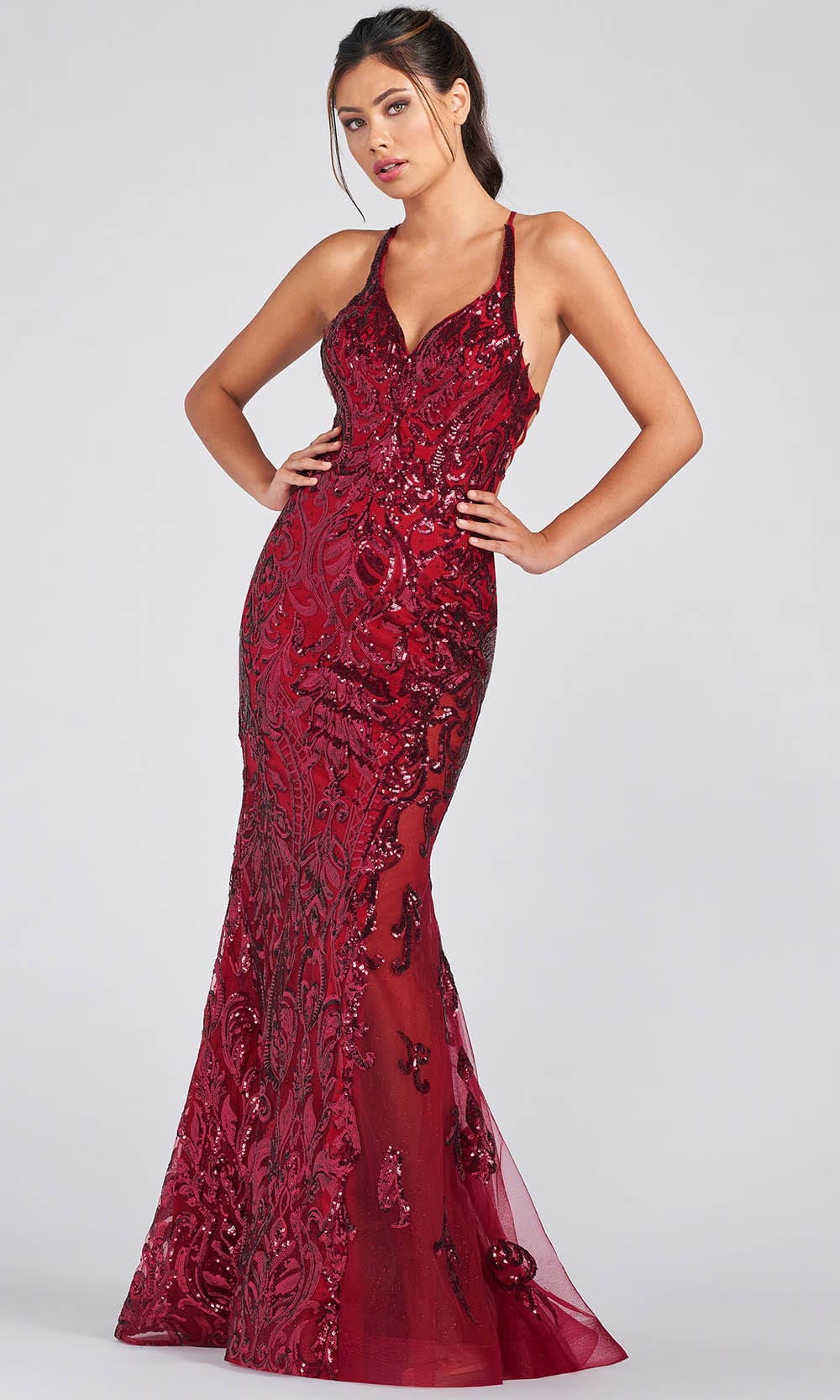 Colette By Daphne CL12275 - Stretch Sequin Sheath Gown Prom Dresses 00 / Merlot