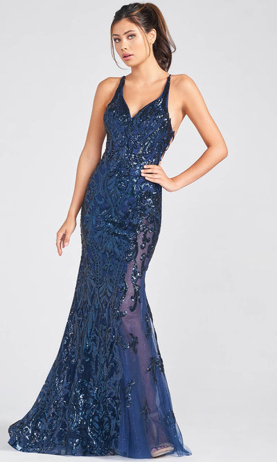 Colette By Daphne CL12275 - Stretch Sequin Sheath Gown Prom Dresses 00 / Midnight