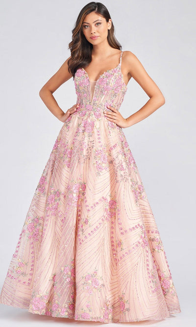 Colette For Mon Cheri CL12279 - Floral Lace Prom Dress Prom Dresses 00 / Champagne Multi