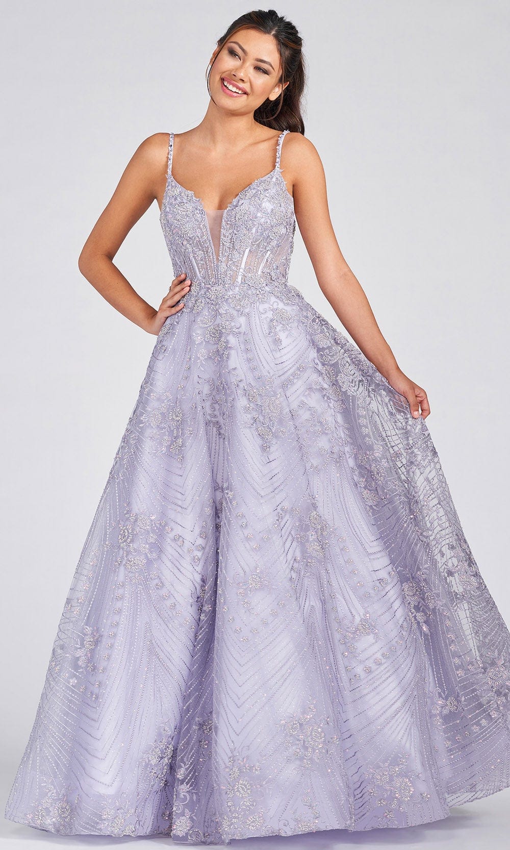 Colette By Daphne CL12279 - Floral Lace Prom Dress Prom Dresses 00 / Dusty Lilac