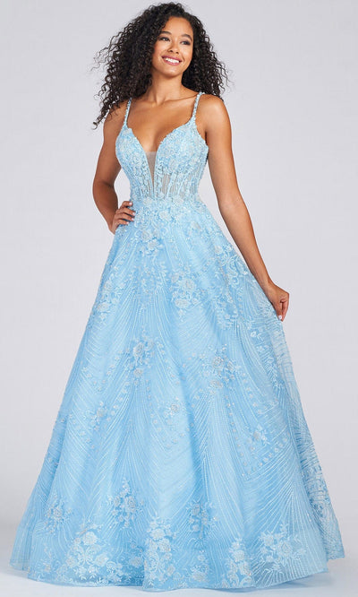 Colette For Mon Cheri CL12279 - Floral Lace Prom Dress Prom Dresses 00 / Light Blue