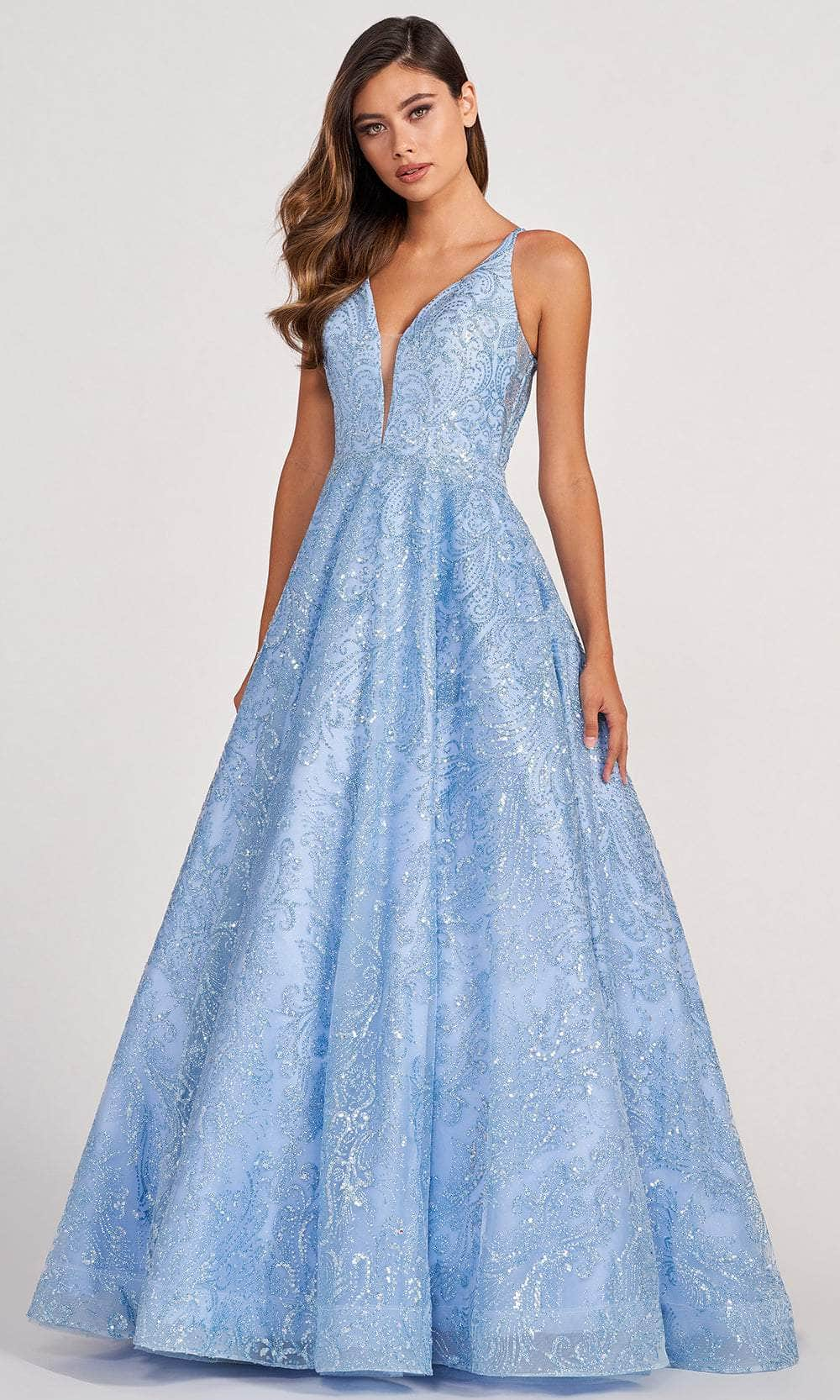 Colette By Daphne CL2014 - Glitter Tulle A-Line Prom Dress Prom Dresses 00 / Powder Blue