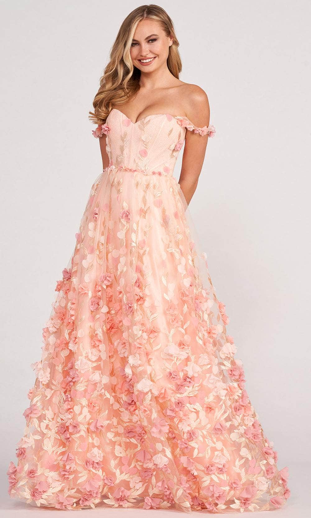 Colette By Daphne CL2057 - 3D Floral Appliqued A-line Gown Evening Dresses 00 / Apricot