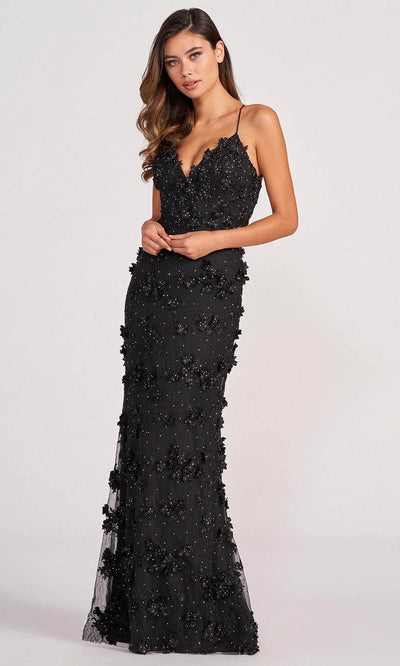 Colette By Daphne CL2058 - 3d Floral Rhinestone Sheath Prom Dress Prom Dresses 00 / Black