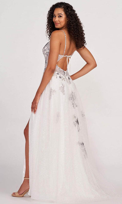 Colette By Daphne CL2064 - Plunging Neck Slit A-line Gown Prom Dresses