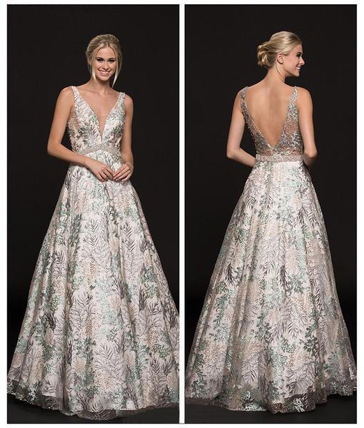 Colors Couture - Sleeveless Ornate Lace A-Line Gown J051 - 1 pc Nude/Multi In Size 6 Available CCSALE 6 / Nude/Multi
