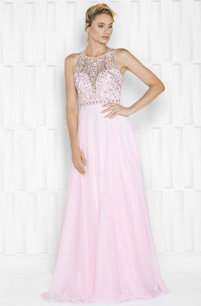 Colors Dress - 1657 Illusion Halter Neck A-Line Dress Special Occasion Dress 2 / Pink