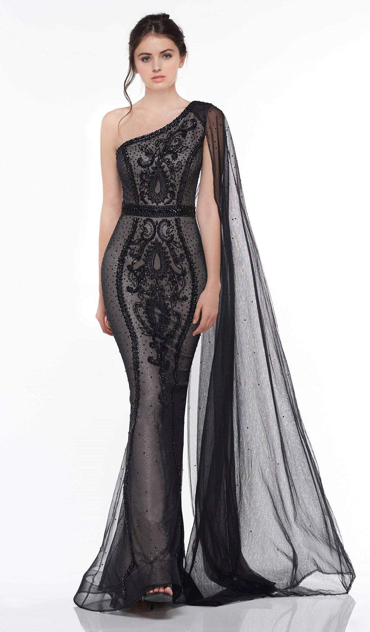 Colors Dress - One Shoulder Beaded Evening Dress 2058 In Black and Neutral