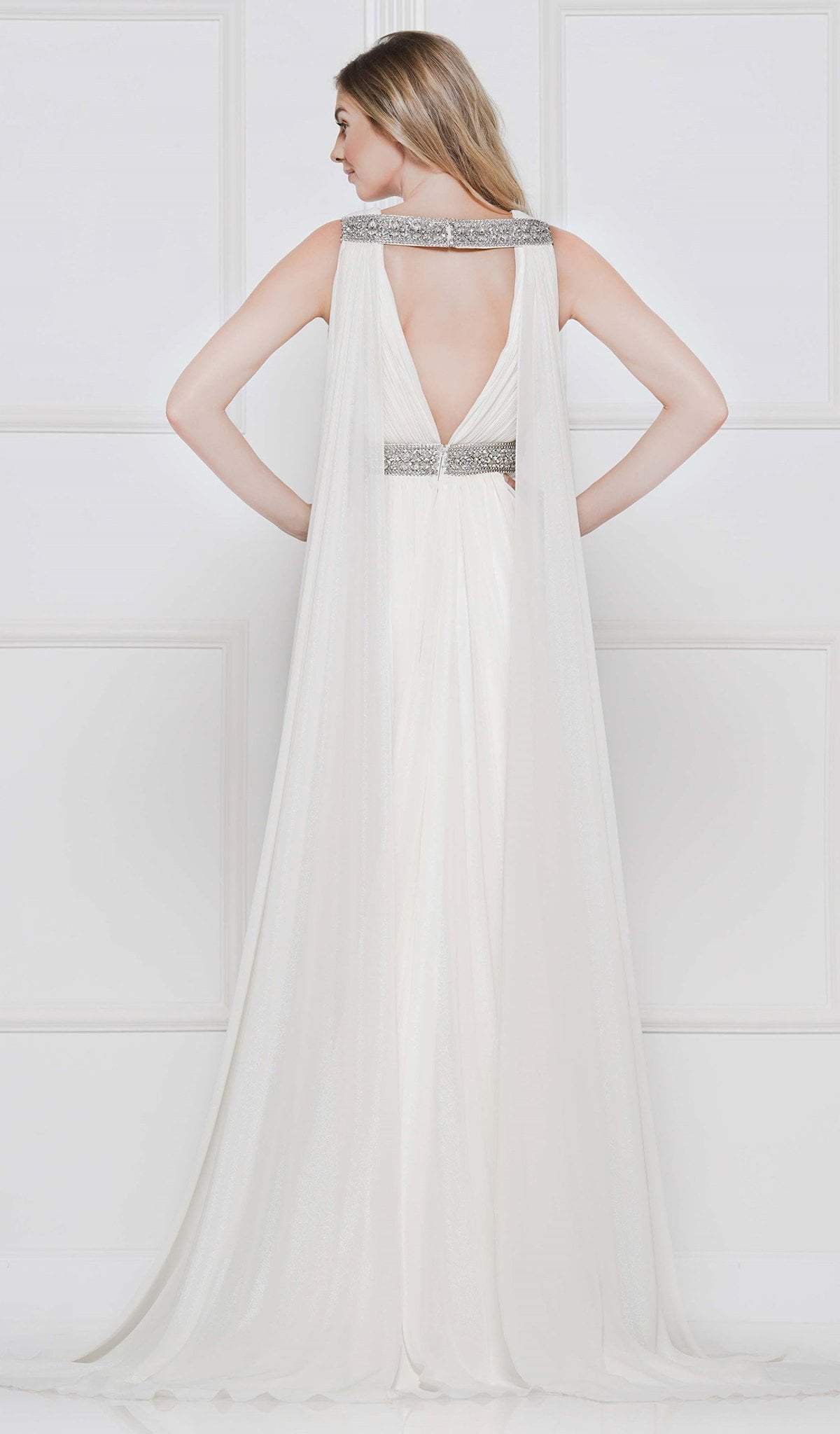 Colors Dress - 2083 Ruched Plunging Caped Evening Gown Special Occasion Dress