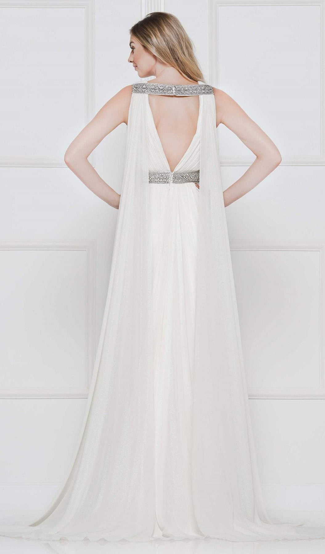 Colors Dress - 2083 Ruched Plunging Caped Evening Gown Special Occasion Dress